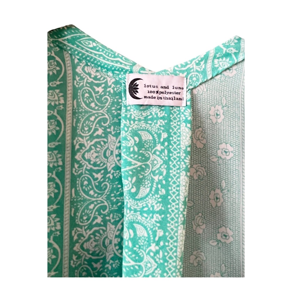 LOTUS AND LUNA THAILAND Kimono Open Floral Green Handmade Short Sleeves One Size - Picture 4 of 7